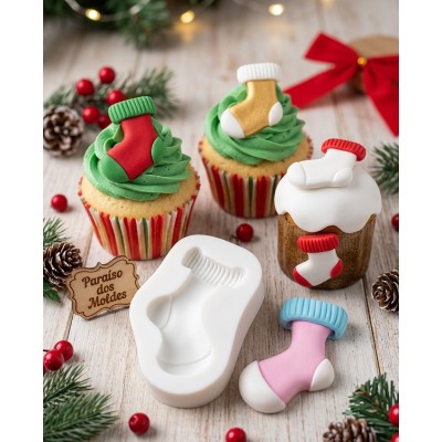 Molde de Silicone Meia Noel Cano Longo 1643