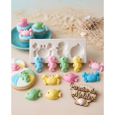 Molde de Silicone Siri Peixe E Cavalo Marinho - 094