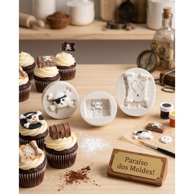 Molde de Silicone Confeitaria Biscuit Kit Piratas - 298