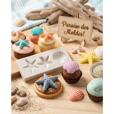 Molde de Silicone Estrela e Concha -1057