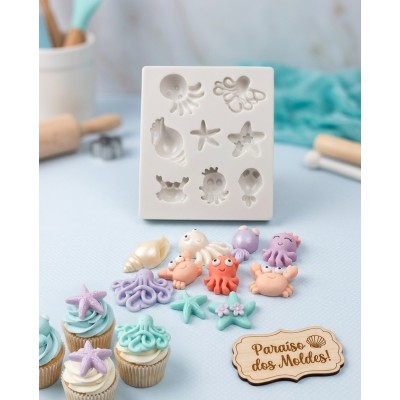 Molde de Silicone Miniaturas Fundo Mar Feliz -1058