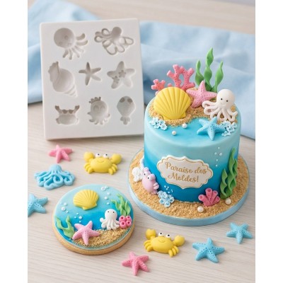 Molde de Silicone Miniaturas Fundo Mar Feliz -1058