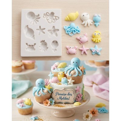 Molde de Silicone Miniaturas Fundo Mar Feliz -1058