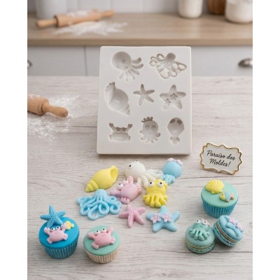 Molde de Silicone Miniaturas Fundo Mar Feliz -1058