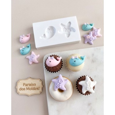 Molde de Silicone Baleia e Estrela - 1331
