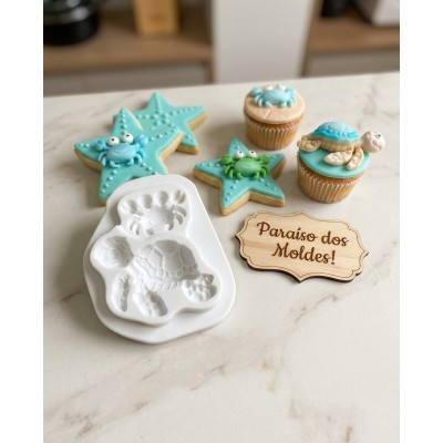 Molde de Silicone Confeitaria e Biscuit Tartaruga e Siri 2069