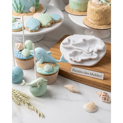 Molde de Silicone Confeitaria Biscuit Dupla de Golfinhos 2094