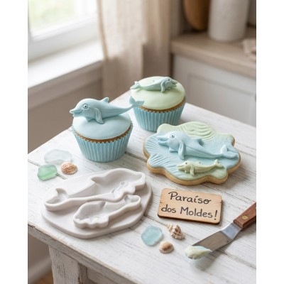 Molde de Silicone Confeitaria Biscuit Dupla de Golfinhos 2094