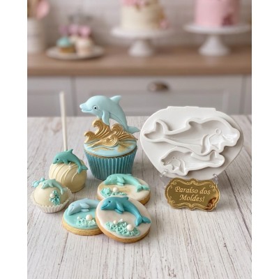 Molde de Silicone Confeitaria Biscuit Dupla de Golfinhos 2094