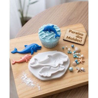 Molde de Silicone Confeitaria Biscuit Dupla de Golfinhos 2094