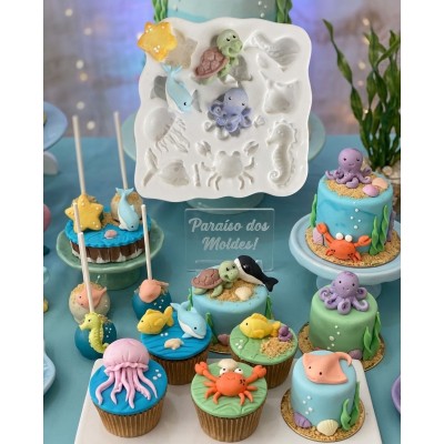 Molde de Slicone Confeitaria Biscuit Kit Fundo do Mar 3D Médio 2095