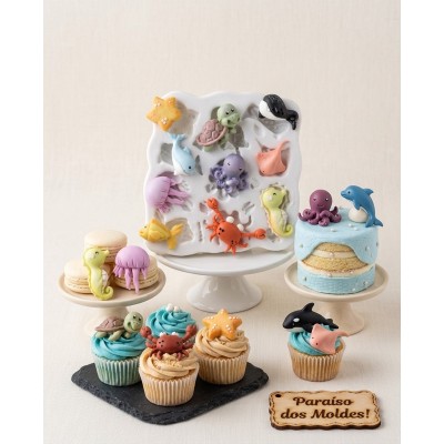 Molde de Slicone Confeitaria Biscuit Kit Fundo do Mar 3D Médio 2095