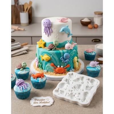 Molde de Slicone Confeitaria Biscuit Kit Fundo do Mar 3D Médio 2095
