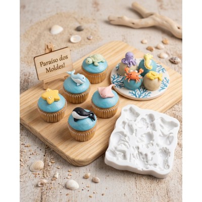 Molde de Slicone Confeitaria Biscuit Kit Fundo do Mar 3D Médio 2095