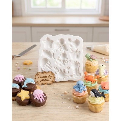 Molde de Slicone Confeitaria Biscuit Kit Fundo do Mar 3D Médio 2095