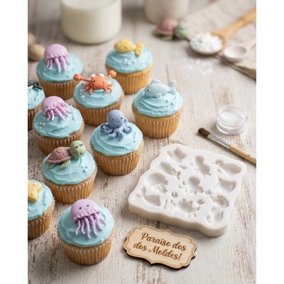 Molde de Slicone Confeitaria Biscuit Kit Fundo do Mar 3D Médio 2095