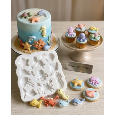 Molde de Slicone Confeitaria Biscuit Kit Fundo do Mar 3D Médio 2095
