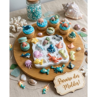 Molde de Slicone Confeitaria Biscuit Kit Fundo do Mar 3D Médio 2095