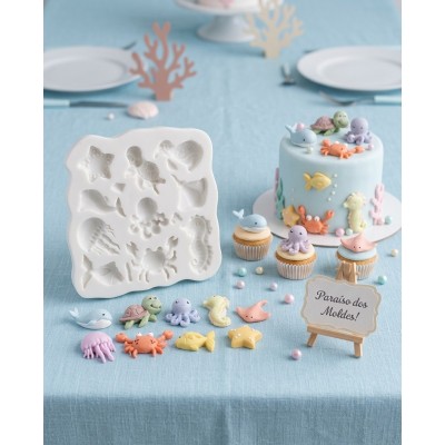 Molde de Slicone Confeitaria Biscuit Kit Fundo do Mar 3D Médio 2095