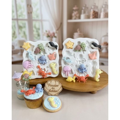 Molde de Slicone Confeitaria Biscuit Kit Fundo do Mar 3D Médio 2095