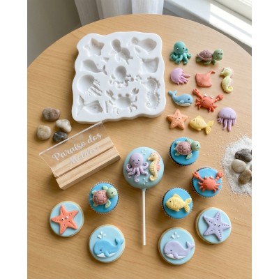 Molde de Slicone Confeitaria Biscuit Kit Fundo do Mar 3D Médio 2095