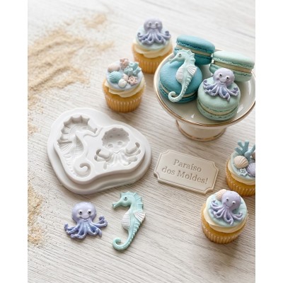 Molde de Silicone Confeitaria e Biscuit Cavalo Marinho e Polvo 2098