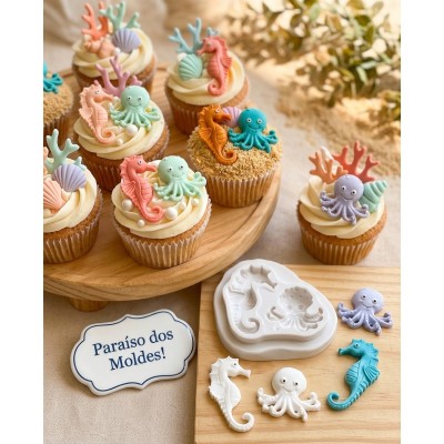 Molde de Silicone Confeitaria e Biscuit Cavalo Marinho e Polvo 2098