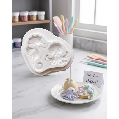 Molde de Silicone Confeitaria e Biscuit Cavalo Marinho e Polvo 2098