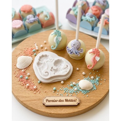 Molde de Silicone Confeitaria e Biscuit Cavalo Marinho e Polvo 2098