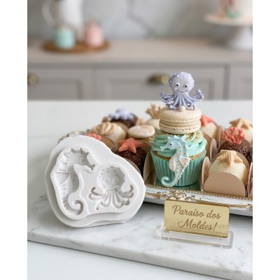 Molde de Silicone Confeitaria e Biscuit Cavalo Marinho e Polvo 2098