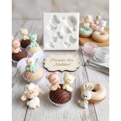 Molde de Silicone Animais Cute 2105 Confeitaria Biscuit