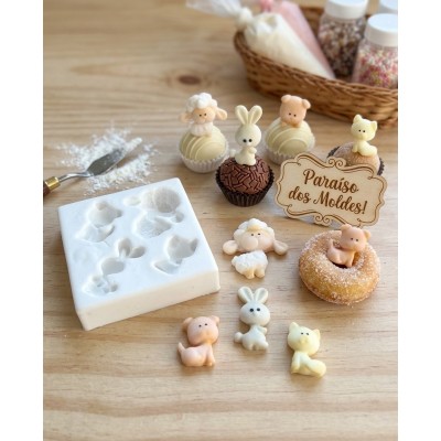 Molde de Silicone Animais Cute 2105 Confeitaria Biscuit