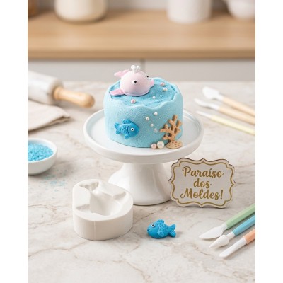 Molde de Silicone Confeitaria Biscuit Fundo do Mar Baleia Rosa