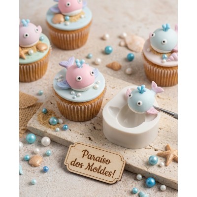 Molde de Silicone Confeitaria Biscuit Fundo do Mar Baleia Rosa