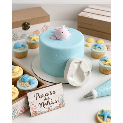 Molde de Silicone Confeitaria Biscuit Fundo do Mar Baleia Rosa