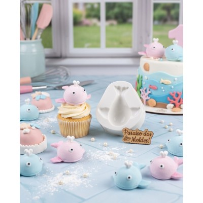 Molde de Silicone Confeitaria Biscuit Fundo do Mar Baleia Rosa