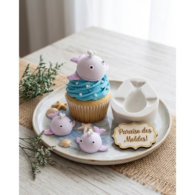 Molde de Silicone Confeitaria Biscuit Fundo do Mar Baleia Rosa