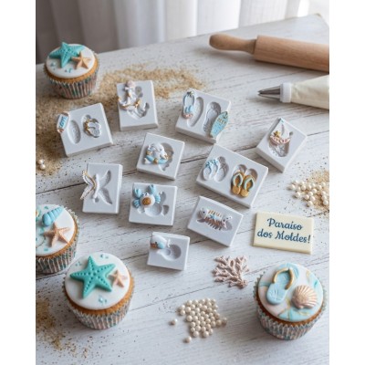 Molde de Silicone Confeitaria Biscuit Kit Miniaturas Praia 2341