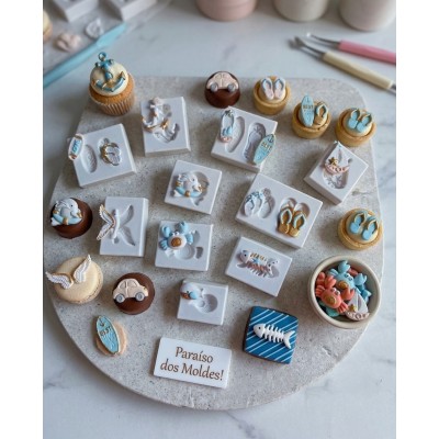 Molde de Silicone Confeitaria Biscuit Kit Miniaturas Praia 2341