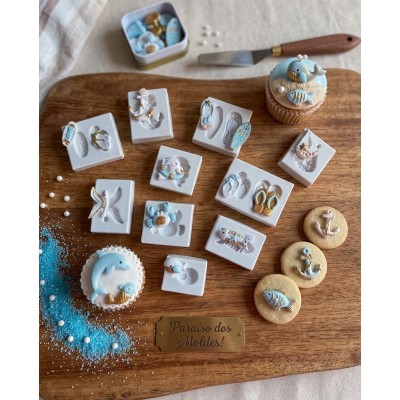 Molde de Silicone Confeitaria Biscuit Kit Miniaturas Praia 2341