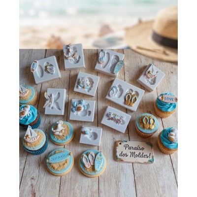 Molde de Silicone Confeitaria Biscuit Kit Miniaturas Praia 2341