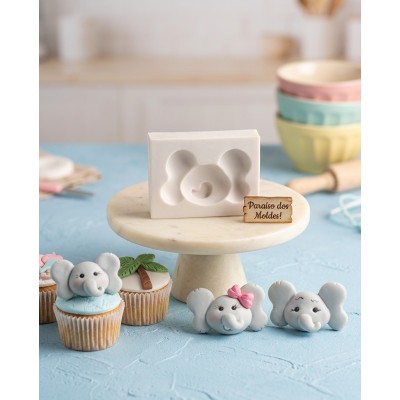 Molde de Silicone Carinha Elefante Fofucha - 1174