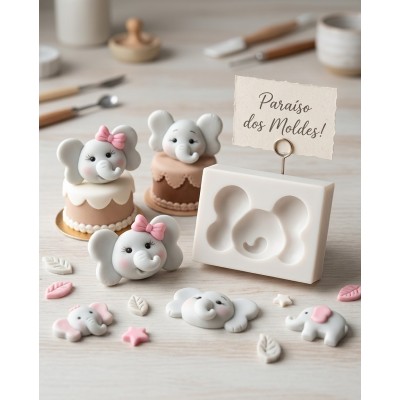 Molde de Silicone Carinha Elefante Fofucha - 1174