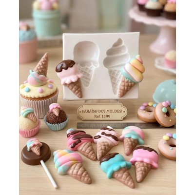 Molde De Silicone Confeitaria Biscuit Dois Sorvetinhos Cute - 1199