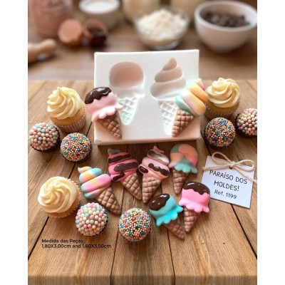 Molde De Silicone Confeitaria Biscuit Dois Sorvetinhos Cute - 1199