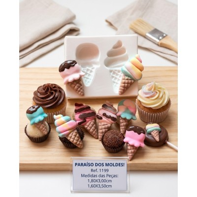 Molde De Silicone Confeitaria Biscuit Dois Sorvetinhos Cute - 1199