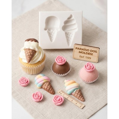 Molde De Silicone Confeitaria Biscuit Dois Sorvetinhos Cute - 1199