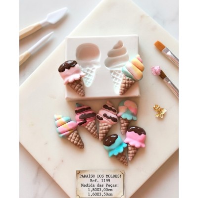 Molde De Silicone Confeitaria Biscuit Dois Sorvetinhos Cute - 1199