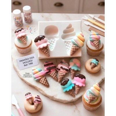 Molde De Silicone Confeitaria Biscuit Dois Sorvetinhos Cute - 1199