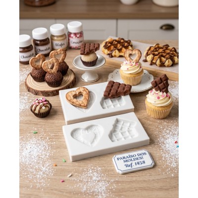 Molde de Silicone Waffer e Chocolate Mordido - 1458